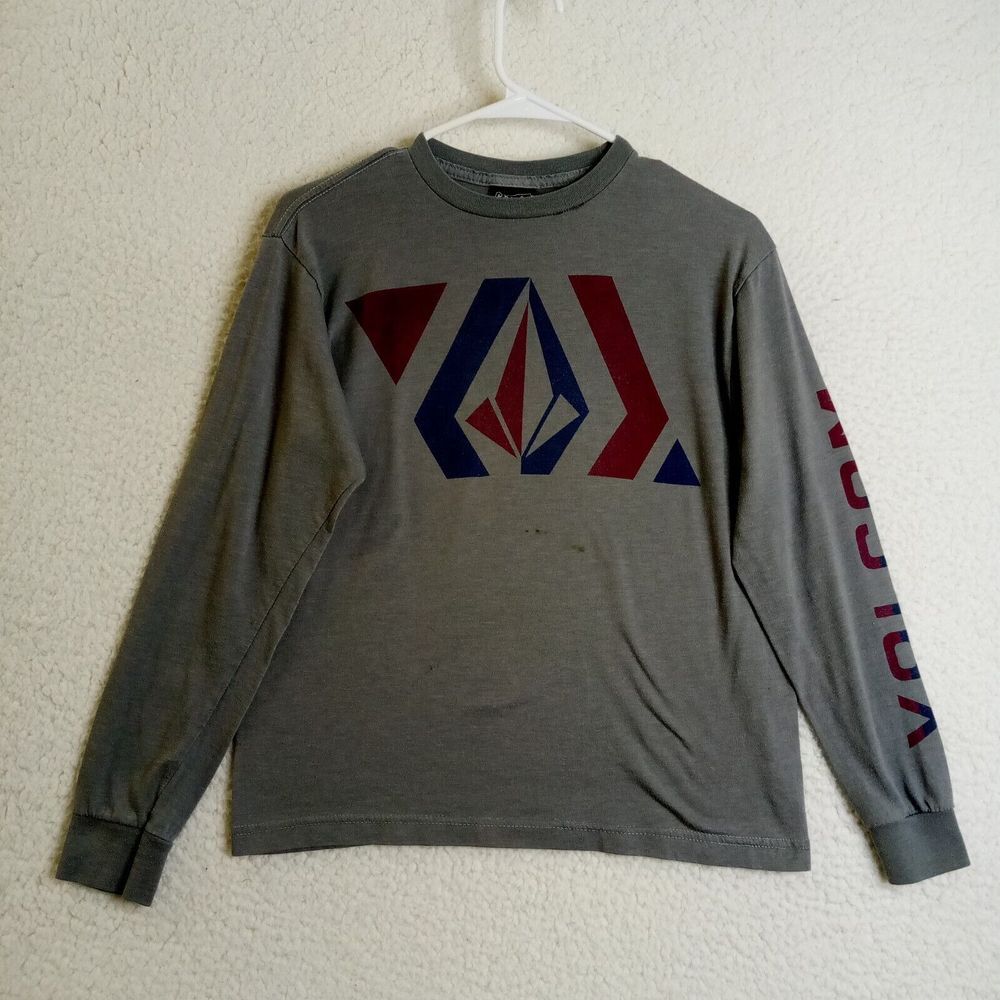 Volcom Shirt Kids Medium Long Sleeve‎ Gray Print on Chest and Sleeve